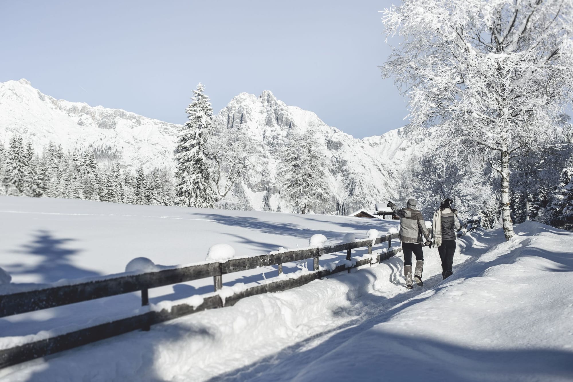 Olympiaregion Seefeld / Stephan Elsler Winterwanderung am Sonnenplatzl mit verschneiten Gipfeln